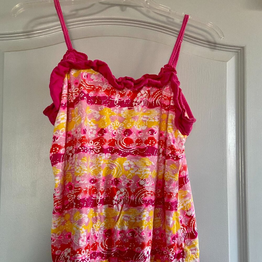 XL/XG 18 ½ Girls Tropical Floral Butterfly Tank Top Pink and Yellow